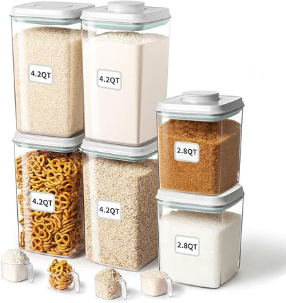 Ankou Food Storage Container Sets, 2.8 Qt *2+ 4.2 Qt *4 Airtight Canisters with Lids and 130ml Scoop, BPA-Free Plastic Pantry Containers for Flour, Sugar, Rice