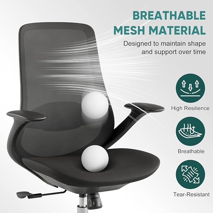 Ergonomic Mesh Office Chair, 330LBS Executive Desk Chair with Lumbar Support, 2D Armrests, Comfy Swivel Computer Task Chairs for Long Hours (Black)
