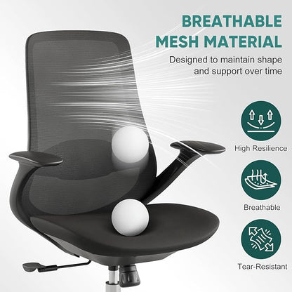 Ergonomic Mesh Office Chair, 330LBS Executive Desk Chair with Lumbar Support, 2D Armrests, Comfy Swivel Computer Task Chairs for Long Hours (Black)