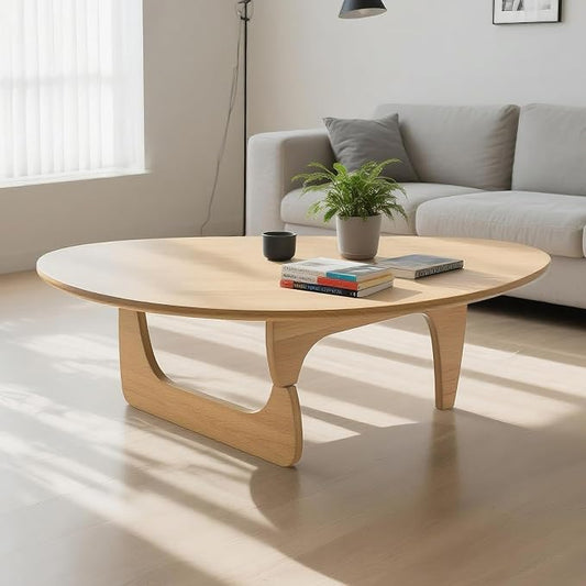 Modern Triangle Coffee Table: Unique Funky Soild Wood Coffee Tables for Living Room, Wooden Oval Mid-Century Modern Abstract Tea Tables for Patio Office Balcony (Natural, 50" Lx31 Wx16 H)