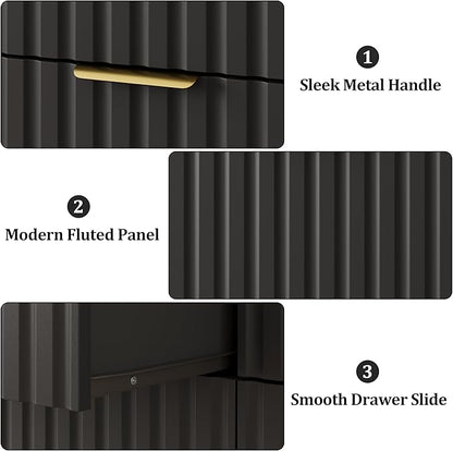 Fluted 6 Drawers Dresser for Bedroom, 55" Wide Wood Dressers Chest of Drawers with Metal Handle, Modern Dresser TV Stand Storage Organizer for Living Room, Entryway, Black