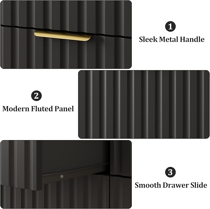 Fluted 9 Drawers Dresser for Bedroom, 63" Wide Wood Dressers Chest of Drawers with Metal Handle, Long Modern Dresser TV Stand Storage Organizer for Living Room, Black