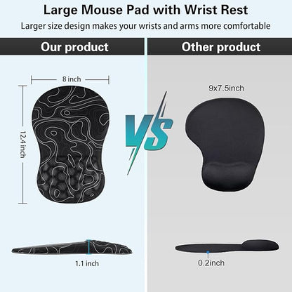 Mouse Pad with Wrist Rest Ergonomic Mouse Pad Computer Wrist Support with Massage Design & Non-Slip PU Base, Comfortable Mousepad for Office Desk Accessories