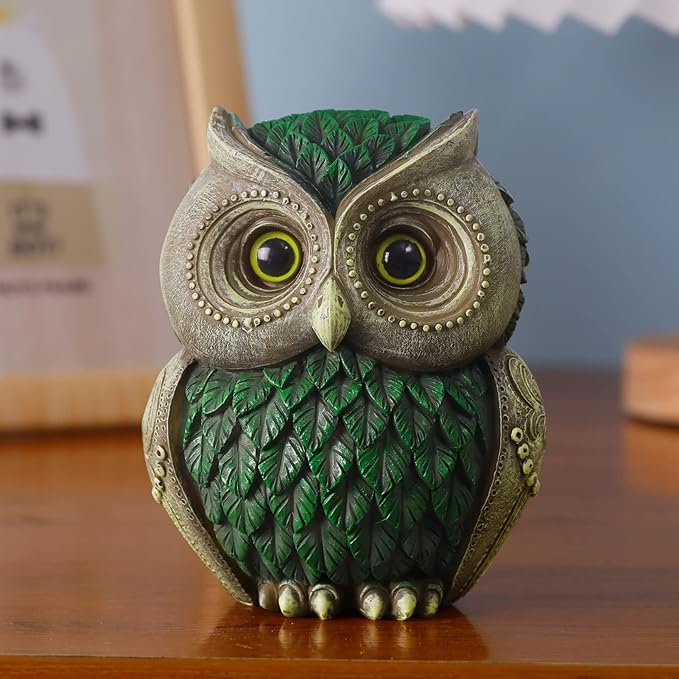 Artpaul Owl Decorations for Home Small Owl Decor Figurines Shelf Decor Home Office Living Room Decorations Birthday Gifts (Green)