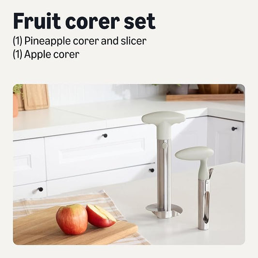 Amazon Basics Pineapple Corer and Slicer and Apple Corer with Sharp Blade, Detachable Handle, 2-Piece Set, Dishwasher-Safe, Linen Gray