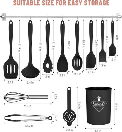 Pranski Kitchen Utensils Set-12 Pieces Silicone Cooking Utensils Set Dishwasher Safe 392°F Heat Resistant Spatula Set Nonstick Cookware