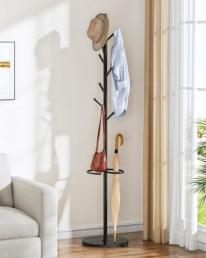 CHOEZON Coat Rack Freestanding, Coat Rack with Umbrella Holder, Coat Hanger Stand with 8 Hooks, Coat Tree with Marble Base, 3 Adjustable Size, for Entryway, Living Room, Bedroom Marble Black TYM09BD