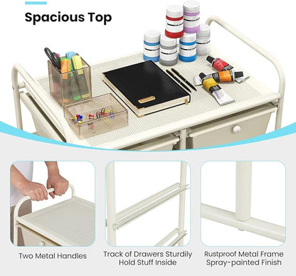 Giantex 10 Drawers Rolling Cart, Classroom Organizers, Storage Cart with Wheels, for Teacher Office Home School Supplies Tool Craft Art Paper, Ivory Color