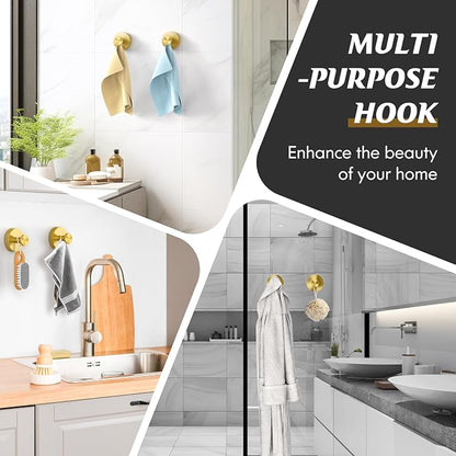 MOTAIPEAK Suction Cup Hooks for Shower,Removable Shower Towel Suction Hooks for Bathroom Wall,Kitchen,Glass,Mirror,Tile to Hang Robes,Loofah-Gold(2-Pack)