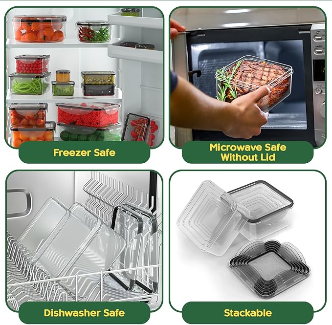 RockBerry 50 Pcs Large Food Storage Containers with Lids Airtight-85 OZ to Small Containers-Total 526 Oz BPA Free Plastic Stackable Containers For Pantry kitchen Organization, Microwave Safe