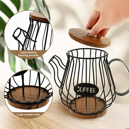 Coffee Pod Holder Organizer, 35 Large Capacity Cup Holder Organizer with Lid and Handle, Coffee Pod Basket for Kitchen Office Desktop, Espresso Pods for Counter
