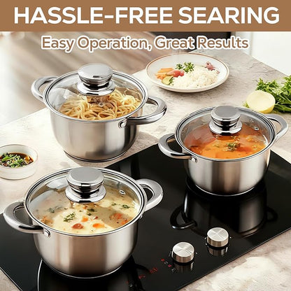 Stainless Steel Cookware Set - 8 Pieces Pots and Pans Nonstick Pot and Pan Set Includes 4 Pots and 4 Visible Lids, with Stay Cooling Handle, Induction & Oven Safe