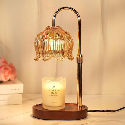 Funistree Flower Candle Warmer Lamp with Timer, Dimmable Candle Lamp Warmer, Christmas Birthday Gifts for Women Mom Her, Housewarming Home Decor, Lotus Wax Warmer for Yankee Candles - Lily Gold