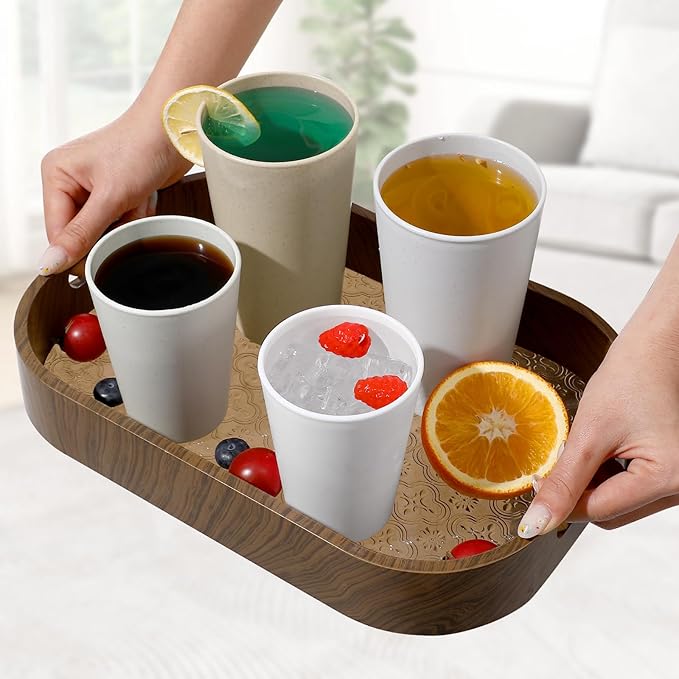 HEYCOME Set of 12 Wheat Straw Cups, 6 Pcs 20 oz & 6 Pcs 12 oz Unbreakable Drinking Cups, Reusable Plastic Cups Sets, Water Glasses Tumblers, Microwave & Dishwasher Safe, Bpa Free, 6 Colors