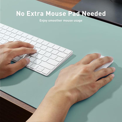 Aothia Leather Desk Pad Protector, Mouse Pad, Office Desk Mat, Non-Slip PU Leather Desk Blotter, Laptop Desk Pad, Waterproof Desk Writing Pad for Office and Home (48"x17", Light Blue)