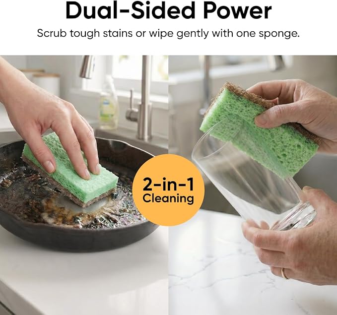 Superio Non-Scratch Cellulose Sponge Scrub Heavy Duty Kitchen Sponges Scrubbers with Scouring Pad (24)