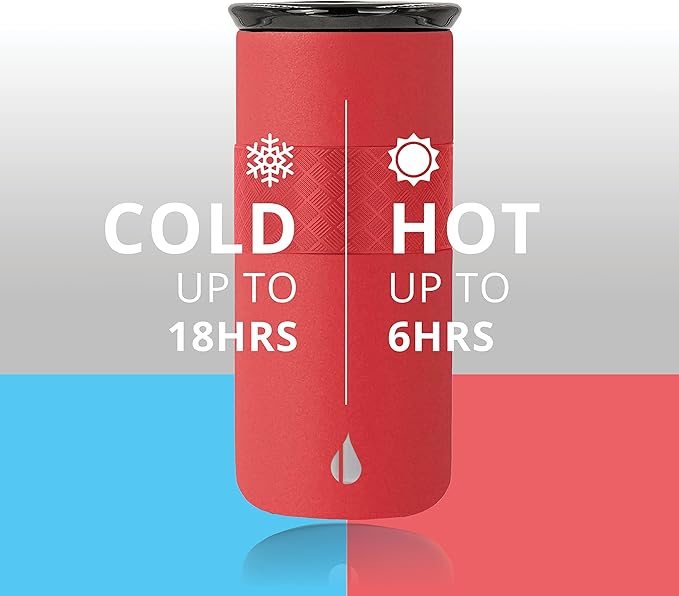 Elemental Artisan Insulated Tumbler, Triple Wall Coffee Travel Mug, Reusable Stainless Steel Coffee Tumbler with Ceramic Lid, Thermal Coffee Cups for Hot (6 Hrs) & Cold (18 Hrs), 16oz - Red
