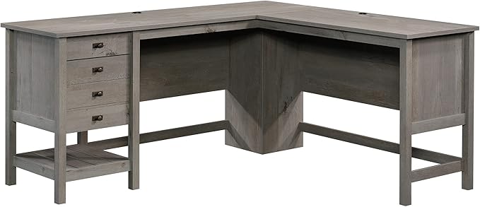 Sauder Cottage Road L Shaped Desk Computer Desk with Drawers, Home Office Desk with Optional File Cabinet Storage, Cable Management, in Mystic Oak Finish