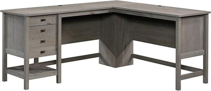Sauder Cottage Road L Shaped Desk Computer Desk with Drawers, Home Office Desk with Optional File Cabinet Storage, Cable Management, in Mystic Oak Finish