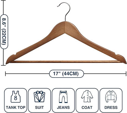 Wooden Hangers - 60 Pack Solid Shirt Hangers, Heavy Duty & Slim Coat Hanger, For Suit, Coat, Jacket, Pants (Walnut)