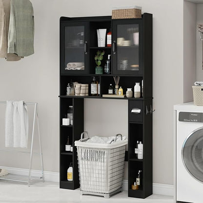 Vabches Over The Toilet Storage Cabinet, Farmhouse Storage Cabinet Over Toilet with Acrylic Doors, Adjustable Shelf, Home Space-Saving Toilet Rack, for Bathroom, Restroom, Laundry