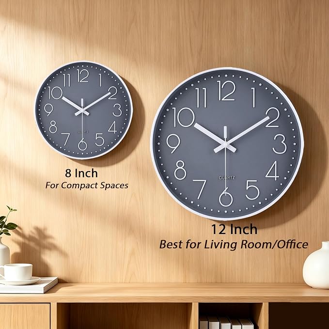jomparis Wall Clock 12 Inch Non-Ticking Silent Battery Operated Round Wall Clock Modern Elegant Simple Style Clock for Home Office Kitchen Bedroom Living Room