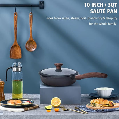 Vinchef Nonstick Deep Frying Pan Saute Pan with Lid, 10in/3Qt Skillet Pan, German 3C+ Ceramic Coating Technology, Aluminum Casting, Induction Compatible