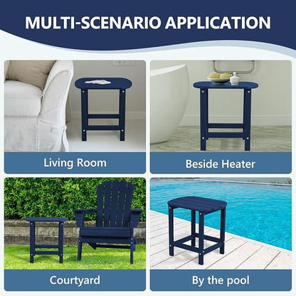 Plawdlik Hdpe Outdoor Adirondack Side Table, Wooden Textured, Set for Patio, Garden, Porch, Pool Composite Patio, Backyard, Bathroom and Indoor, Maintenance & Weather Resistant(Navy Blue)