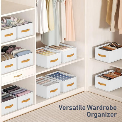 DIMJ Wardrobe Clothes Organizer - Foldable Closet Drawer Organizer Dividers for Jeans, Pants, Sweater, T Shirt, Storage Bins with Handles for Shelf