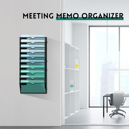 SUPEASY 10-Tier Wall File Organizer, Hanging Wall Files for Papers, Folders, Magazines, Clipboard, Wall Organizer for Office Home School Classroom, Black