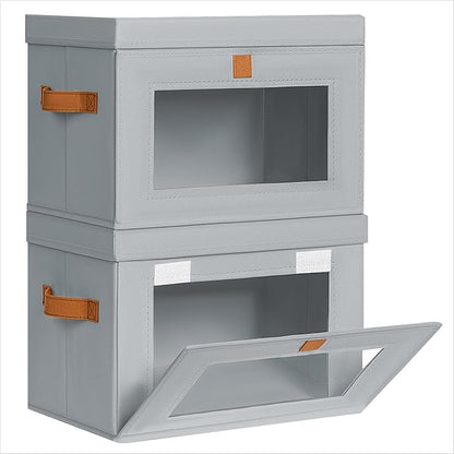 Homsorout Medium Fabric Storage bins - Collapsible Storage Bins with Open Window, 2 Pack Closet Baskets for Shelves, Stackable Decorative Boxes for Home, Dorm, Grey, 13.7"x 9.8" x 9.8"