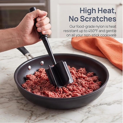 Meat Chopper, Premium Heat Resistant Meat Masher, 5 Blades Ground Beef Masher, Non Stick Hamburger Smasher, Nylon Potato Masher, Dishwasher Safe, Black