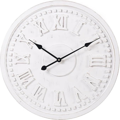 Vintage Wall Clock with Roman Numerals – 24", 30", 36" – Quartz Movement, Black Hands, Distressed Finish, MDF Wood Veneer – Elegant Home Decor, 36"
