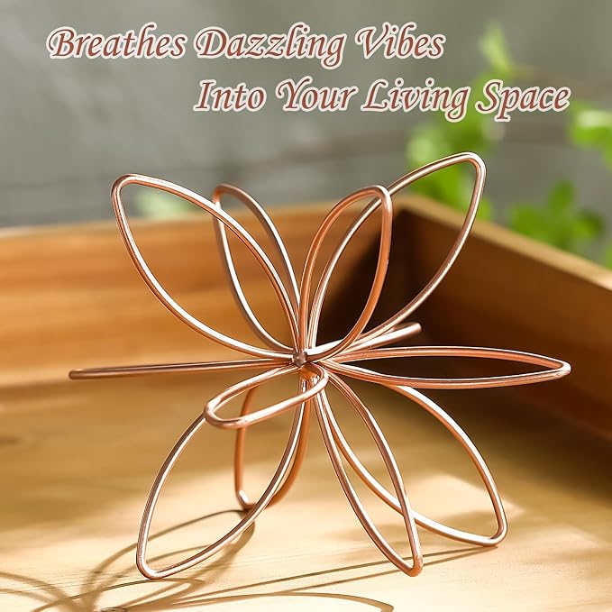8" Metal Sphere Decor, Metal Floral Tabletop Sculpture, Abstract Tabletop Decorative Spheres for Home Decor (Rose Gold)