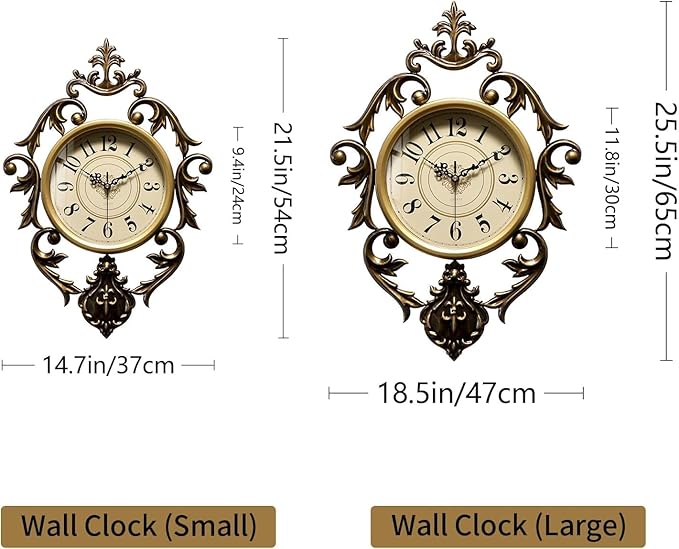 Vintage Wall Clocks Living Room, Decorative Antique Large Wall Clocks, Digital Retro Silent Wall Clock Battery Operated for Farmhouse,Kitchen,Bedroom (26" W x 19" H)
