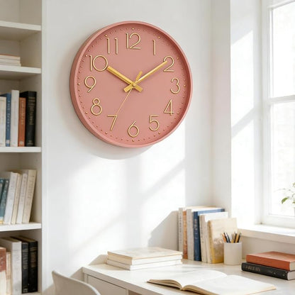 DAXSMY Wall Clock - 12 Inch Silent Non-Ticking Modern 3D Wall Clocks Battery Operated - Decorative Clock for Kitchen, Home Office, Bathroom, Bedroom, Living Room(Pink)