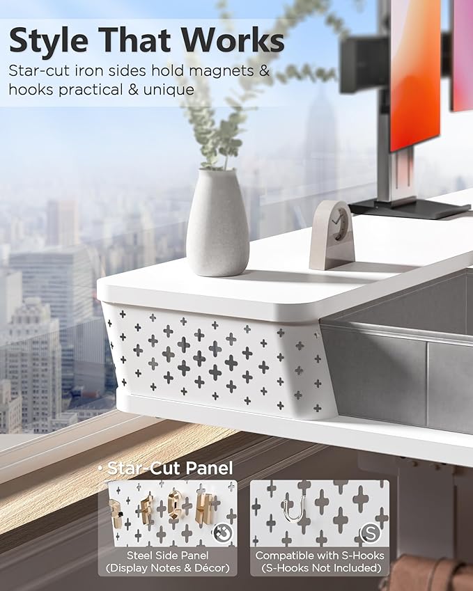 FiCiHi Standing Desk with Drawers, C-Clamp Mount Compatible, 48x24 Inch Electric Adjustable Height Computer Stand Up Desks, Home Office Sit Stand Table with 3 Preset Heights & 2 Hooks, White