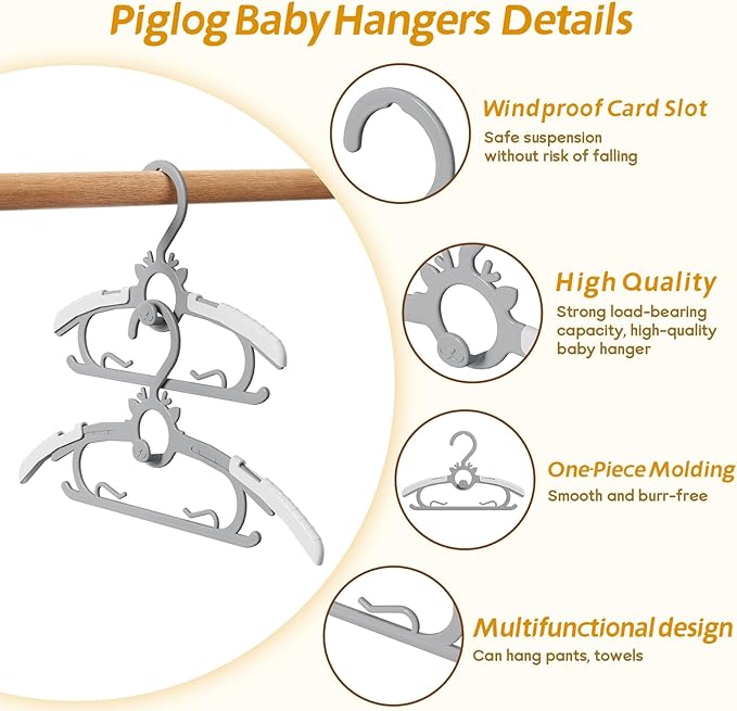 Baby Hangers 40PCS, 11"-14" Extendable and Stackable Kids Hangers, 45g Ultra-Thick Space Saving Non-Slip Plastic Hanger for Infant, Toddler and Nursery Closet, Gray