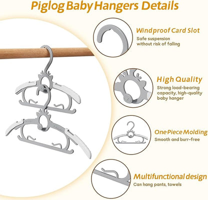 Baby Hangers 40PCS, 11"-14" Extendable and Stackable Kids Hangers, 45g Ultra-Thick Space Saving Non-Slip Plastic Hanger for Infant, Toddler and Nursery Closet, Gray