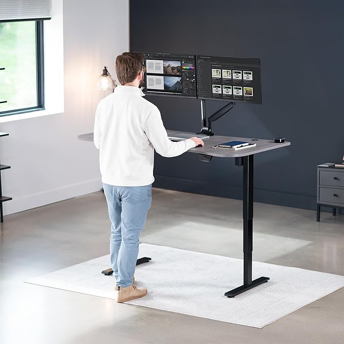 VIVO Electric 63 x 32 in Standing Desk, Touch Screen Adjustment, 220 lb Frame Support, 2E Series, Dark Gray Top Black Frame, DESK-KIT-2EBG