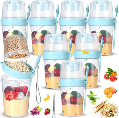 Mifoci 8 Pcs 27 oz Overnight Cereal Cup Portable Oats Container with Lid and Spoon for Yogurt Salad Fruit Oatmeal Cereal Overnight Oats Breakfast Vegetable Snack Cup(Blue)