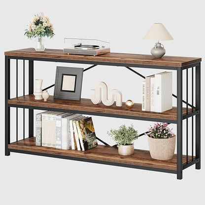 LVB Rustic 3 Tier Entryway Table, Industrial Long Wood Sofa Table Behind Couch,Farmhouse Narrow Console Table with Storage Shelf, Modern Hallway Entry Table for Foyer Living Room, Rustic Brown, 63