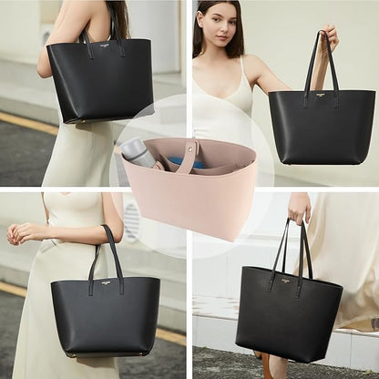Vegan Leather Tote Bag Organizer Insert,Multi-Pocket Purse Organizers,with 15-Inch Laptop Compatible with Saint Laurent Tote E/W、LV Neverfull MM and More(SL)