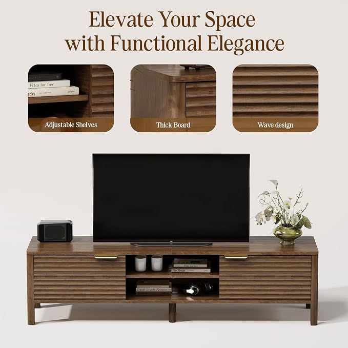 IKALIFE TV Stand for Living Room - up to 65 Inch TVs Mid Century Modern Entertainment Center with Storage and Adjustable Shelves, Media Console Table Walnut 59"