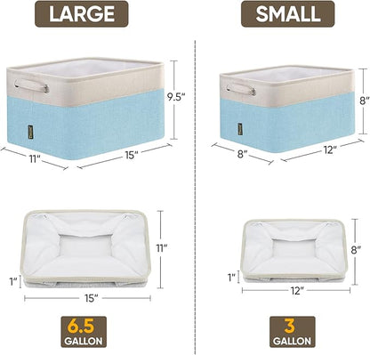 BALEINE 1 Pack Fabric Storage Bins for Shelves, Linen Storage Baskets for Organizing, Decorative Closet Bins for Clothes, Home (Skyblue, 15''x11''x9.5'')