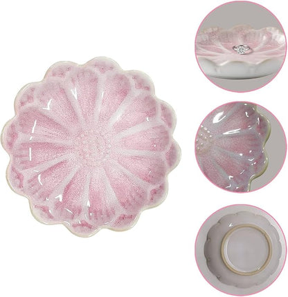 Lotus Ceramic Jewelry Tray, Small Trinket Jewelry Ring Holder Organizing Dish, for Parents Daughter Friends Sister, Birthday Gifts for Women, Retro Blue & Pink