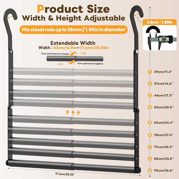 Mavivegue 2 Pack Adjustable Closet Rods for Hanging Clothes, Heavy Duty Closet Hanging Rod, Double Hanging Closet Rod, Space-Saving Closet Extender Hanging Rod, Black