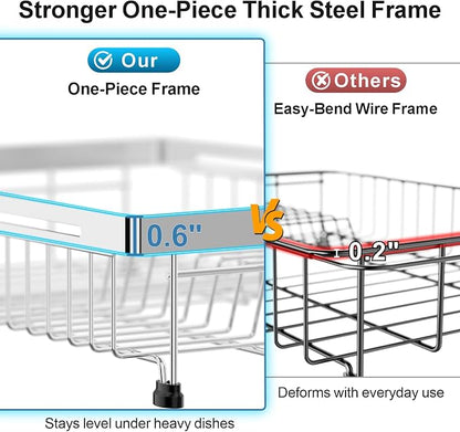 GSlife Dish Drying Rack Over the Sink - Expandable Stainless Steel Dish Drainer for Small Kitchen Apartment, Space Saving Sink Rack with Secure Lock Knob and Utensil Holder, Silver