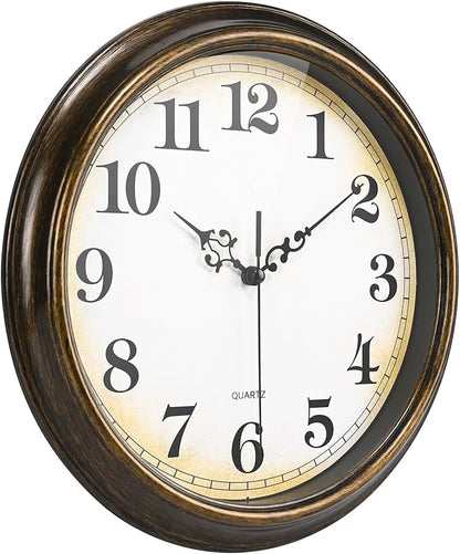 Wall Clock Battery Operated Silent Non-Ticking Vintage Wall Clocks for Kitchen, School, Living Room (12Inch, Bronze)