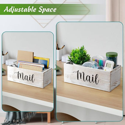 DRASTAR Mail Organizer Countertop, Mail Holder with 3 Slots, Mail Sorter Organizer for Desk, Envelope Holder for Home Office, Retro White